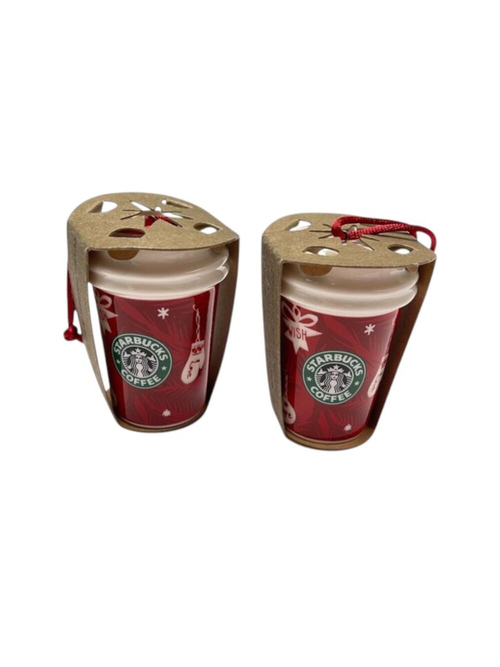 Starbucks Ornaments Lot 2 Holiday Red Joy Wish 2009 New In Box
